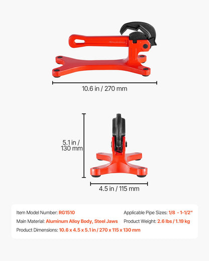 VEVOR Portable Pipe Vise, Lightweight Aluminum Pipe Vise with 1/8" to 1-1/2"  Clamping Capacity, Ideal for Onsite Plumbing Installation, Repair, and Maintenance - BXSGHQ18112ICTI8XV0 - view 8