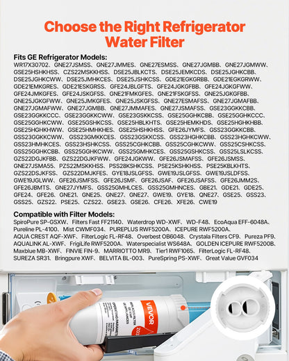 VEVOR Refrigerator Water Filter Replacement, Carbon Block Filtration for Clear Drinking Water, Certified to Reduce Chlorine, Taste & Odor, Lead, Sediments, 70+ Contaminants, White, 1 Pack - BXSGLQDJGEBXWOYHD001V0 - view 3