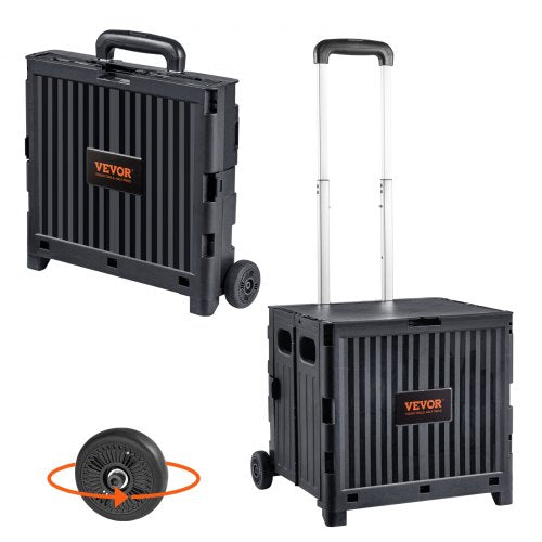 VEVOR Foldable Utility Cart, 80 lbs Load Capacity, Folding Portable Rolling Crate Handcart with Durable Heavy Duty Telescoping Handle and 2 Wheels for Travel Shopping Moving Luggage Office Use, Black - BXSGWCXCZLBD2C7A9V0 - view 1