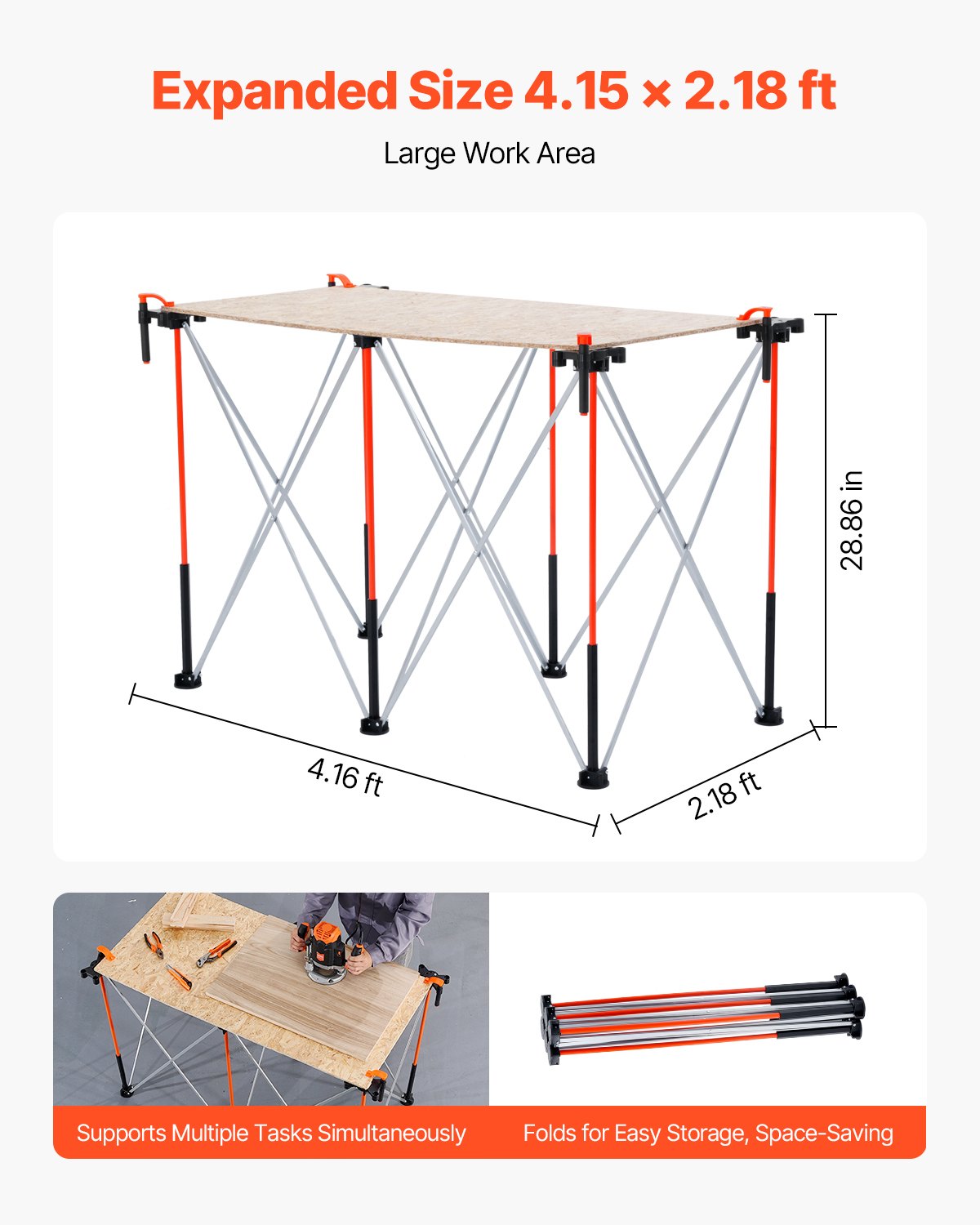 VEVOR Portable Folding Workstand, 4.15 x 2.18 ft Collapsible Workbench, 2500 lbs Weight Capacity, No Assembly Foldable Work Stand with Storage Bag, Table Top NOT Included, for Garage Workshop Outdoor - BXSGZTPPSL4F8JA6T001V0 - view 5
