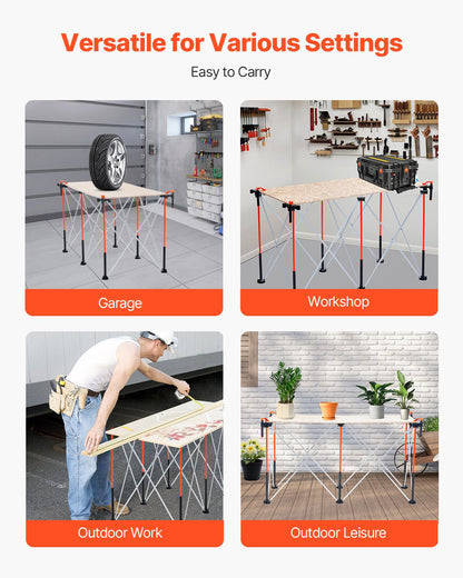 VEVOR Portable Folding Workstand, 4.15 x 2.18 ft Collapsible Workbench, 2500 lbs Weight Capacity, No Assembly Foldable Work Stand with Storage Bag, Table Top NOT Included, for Garage Workshop Outdoor - BXSGZTPPSL4F8JA6T001V0 - view 6