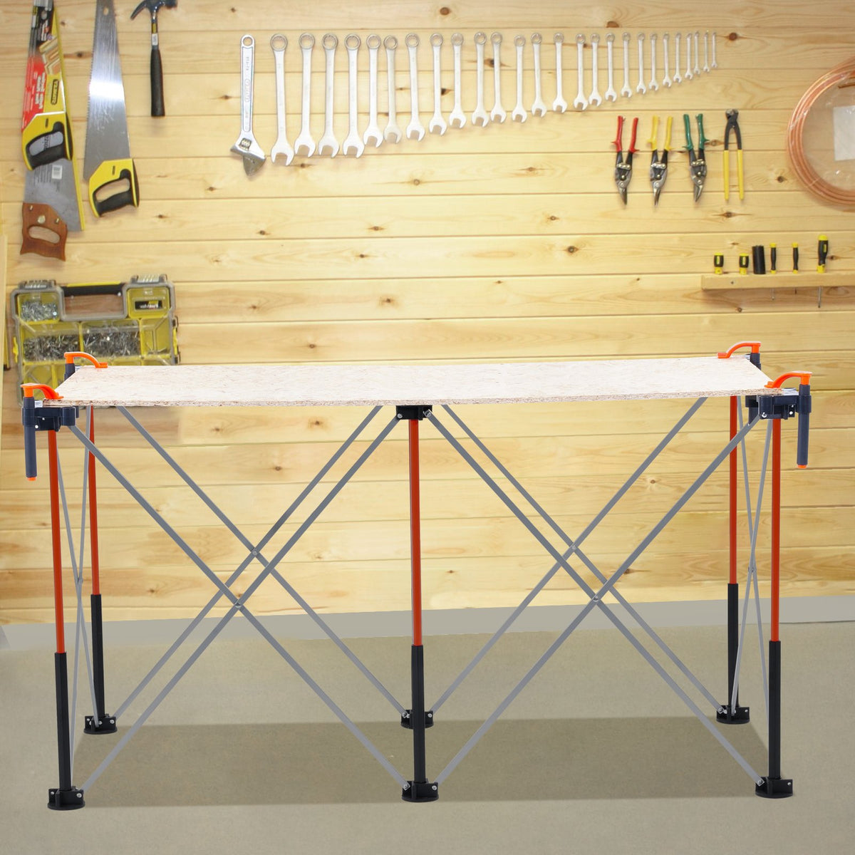 VEVOR Portable Folding Workstand, 4.15 x 2.18 ft Collapsible Workbench, 2500 lbs Weight Capacity, No Assembly Foldable Work Stand with Storage Bag, Table Top NOT Included, for Garage Workshop Outdoor - BXSGZTPPSL4F8JA6T001V0 - view 9