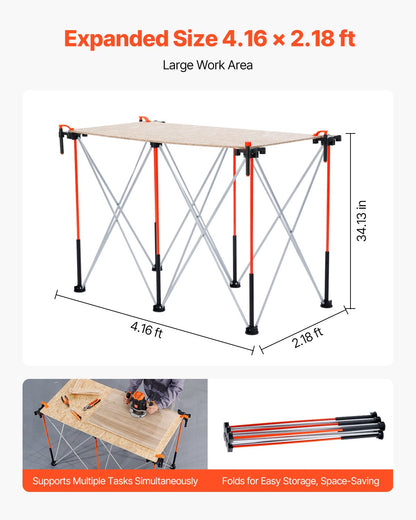 VEVOR Portable Folding Workstand, 4.16 x 2.18 ft Collapsible Workbench, 2500 lbs Weight Capacity, No Assembly Foldable Work Stand with Storage Bag, Table Top NOT Included, for Garage Workshop Outdoor - BXSGZTPPSL4FAB6G7001V0 - view 5