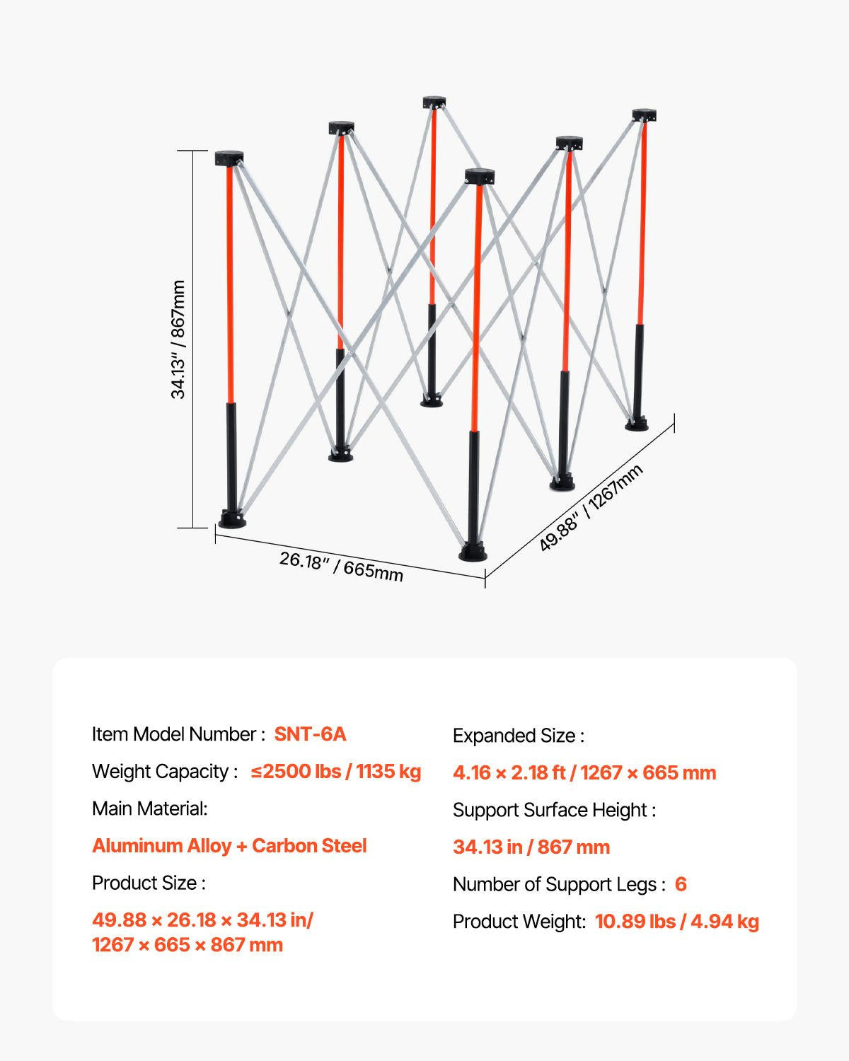 VEVOR Portable Folding Workstand, 4.16 x 2.18 ft Collapsible Workbench, 2500 lbs Weight Capacity, No Assembly Foldable Work Stand with Storage Bag, Table Top NOT Included, for Garage Workshop Outdoor - BXSGZTPPSL4FAB6G7001V0 - view 8