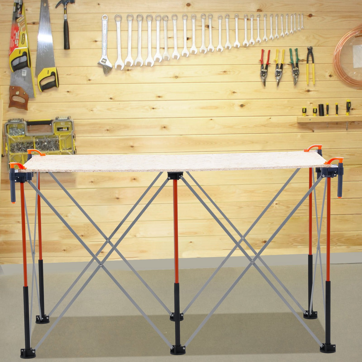 VEVOR Portable Folding Workstand, 4.16 x 2.18 ft Collapsible Workbench, 2500 lbs Weight Capacity, No Assembly Foldable Work Stand with Storage Bag, Table Top NOT Included, for Garage Workshop Outdoor - BXSGZTPPSL4FAB6G7001V0 - view 9