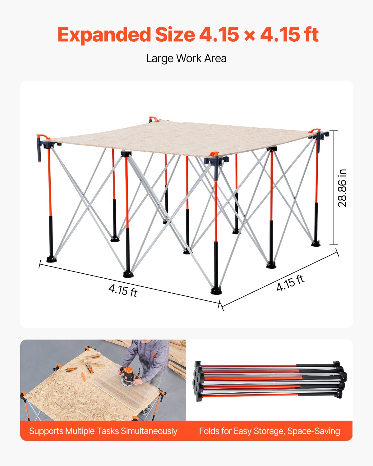 VEVOR Portable Folding Workstand, 4.15 x 4.15 ft Collapsible Workbench, 3500 lbs Weight Capacity, No Assembly Foldable Work Stand with Storage Bag, Table Top NOT Included, for Garage Workshop Outdoor - BXSGZTPPSL4FOJFJN001V0 - view 5
