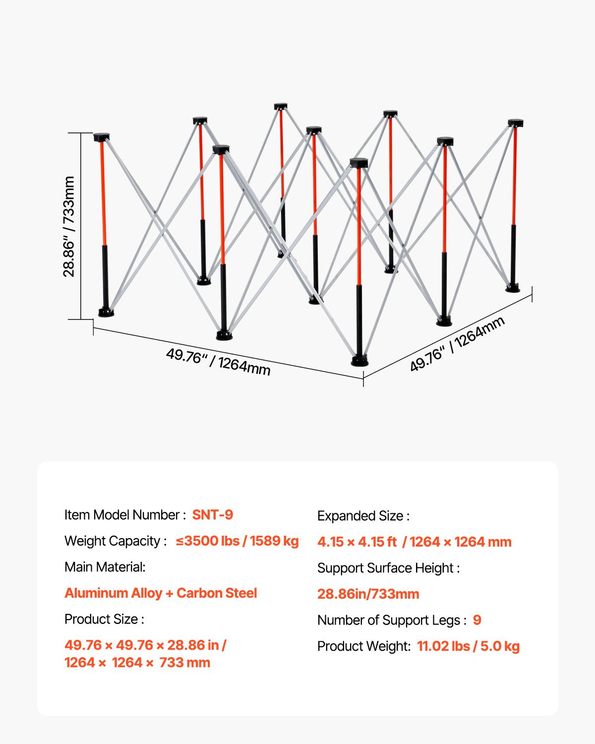 VEVOR Portable Folding Workstand, 4.15 x 4.15 ft Collapsible Workbench, 3500 lbs Weight Capacity, No Assembly Foldable Work Stand with Storage Bag, Table Top NOT Included, for Garage Workshop Outdoor - BXSGZTPPSL4FOJFJN001V0 - view 8
