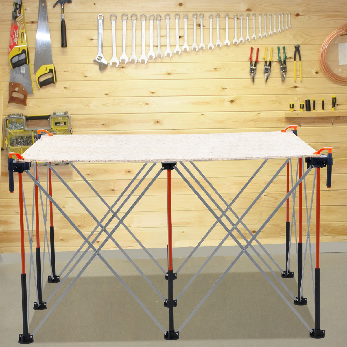 VEVOR Portable Folding Workstand, 4.15 x 4.15 ft Collapsible Workbench, 3500 lbs Weight Capacity, No Assembly Foldable Work Stand with Storage Bag, Table Top NOT Included, for Garage Workshop Outdoor - BXSGZTPPSL4FOJFJN001V0 - view 9