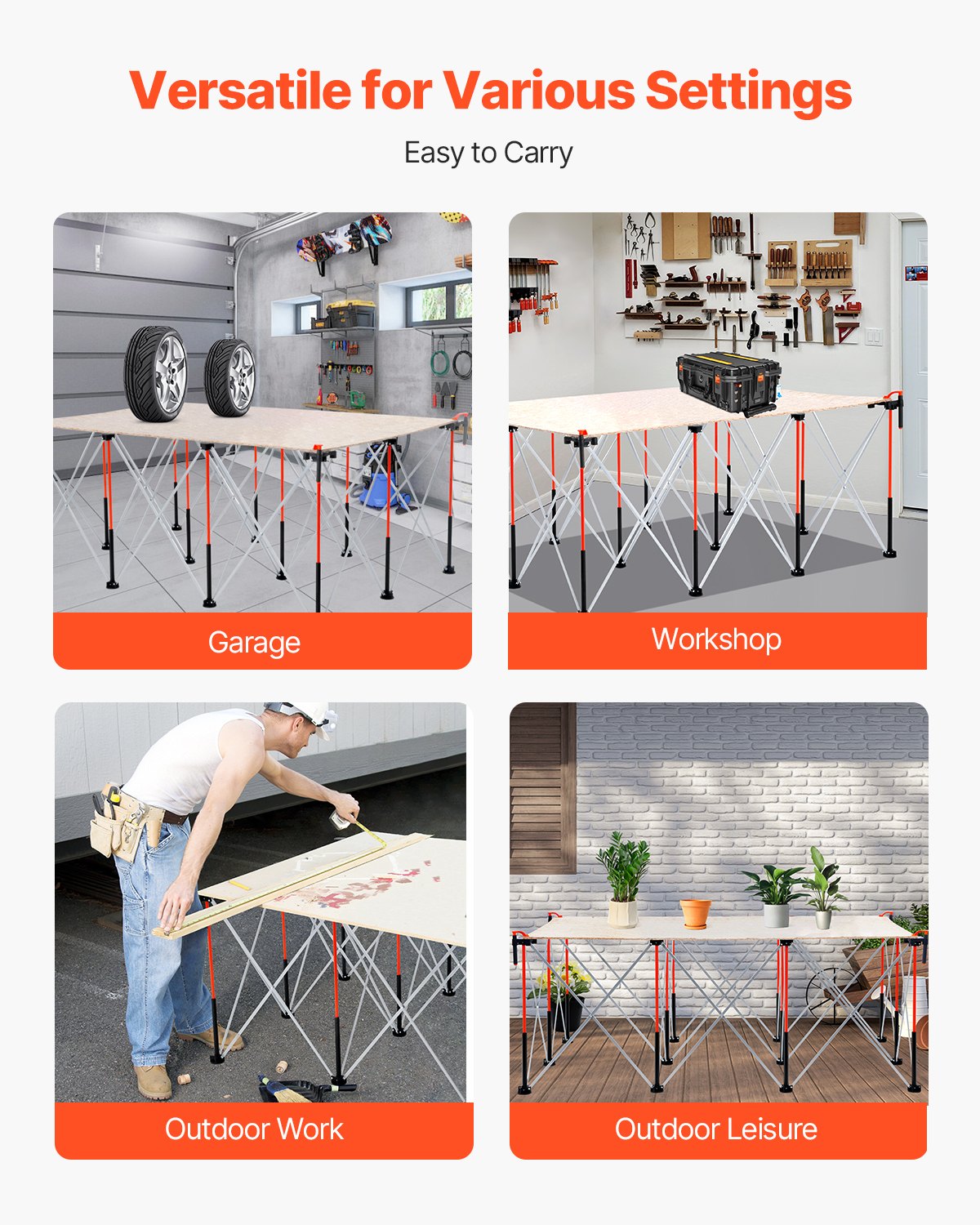 VEVOR Portable Folding Workstand, 6.12 x 4.14 ft Collapsible Workbench, 4500 lbs Weight Capacity, No Assembly Foldable Work Stand with Storage Bag, Table Top NOT Included, for Garage Workshop Outdoor - BXSGZTPPSL6FC1QQP001V0 - view 6