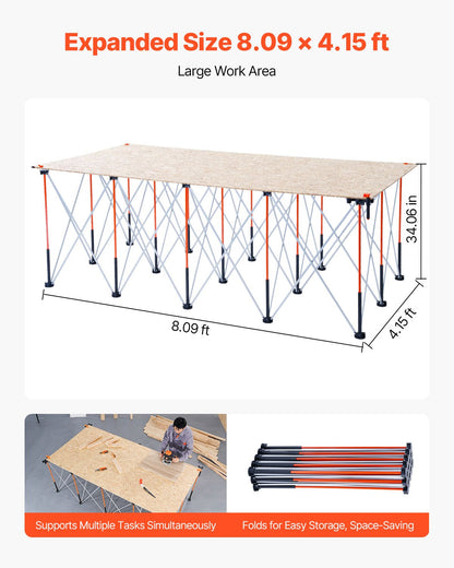 VEVOR Portable Folding Workstand, 8.02 x 4.12 ft Collapsible Workbench, 6000 lbs Weight Capacity, No Assembly Foldable Work Stand with Storage Bag, Table Top NOT Included, for Garage Workshop Outdoor - BXSGZTPPSL8F1N2RC001V0 - view 5