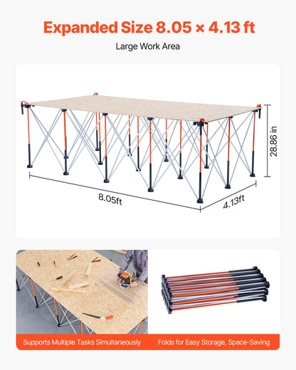 VEVOR Portable Folding Workstand, 8.05 x 4.13 ft Collapsible Workbench, 6000 lbs Weight Capacity, No Assembly Foldable Work Stand with Storage Bag, Table Top NOT Included, for Garage Workshop Outdoor - BXSGZTPPSL8FZHE0J001V0 - view 5