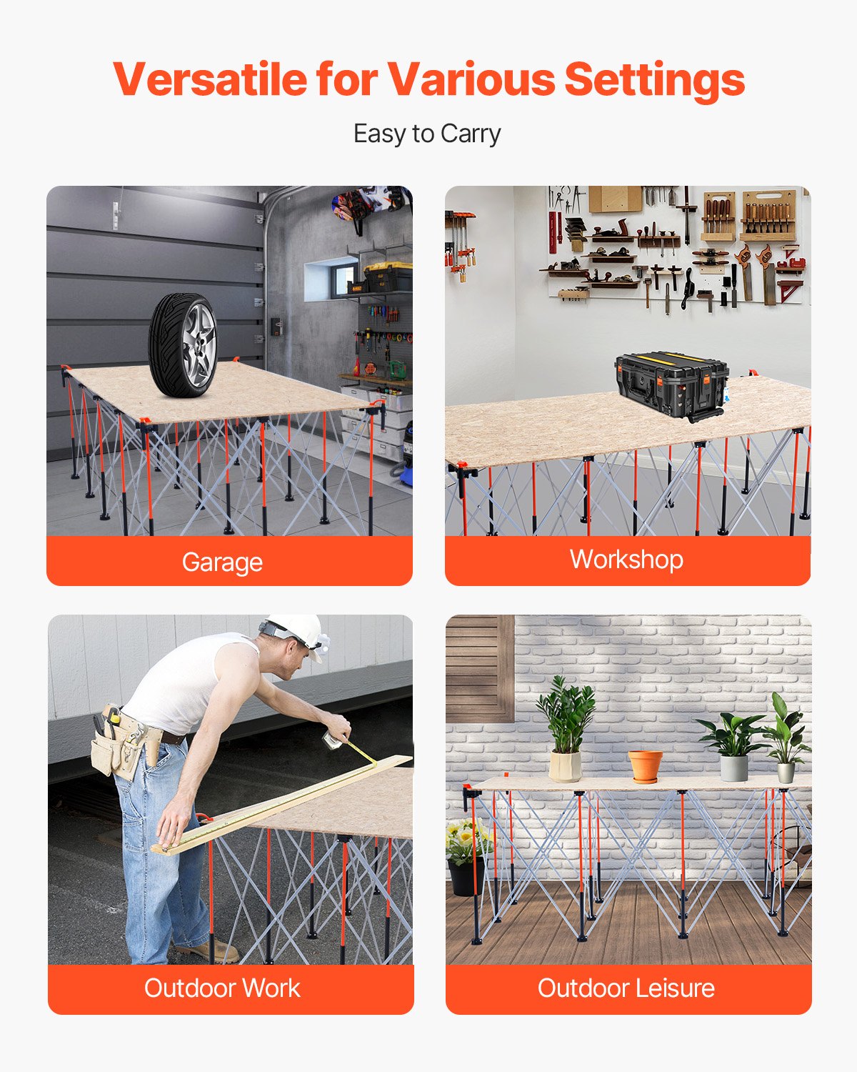 VEVOR Portable Folding Workstand, 8.05 x 4.13 ft Collapsible Workbench, 6000 lbs Weight Capacity, No Assembly Foldable Work Stand with Storage Bag, Table Top NOT Included, for Garage Workshop Outdoor - BXSGZTPPSL8FZHE0J001V0 - view 6