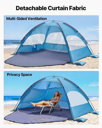 VEVOR Beach Tent Sun Shelter for 4 Person, UPF 50+ Protection, Portable Sun Shade Canopy with Carrying Bag & Sand Pockets, Lightweight and Easy Setup Beach Umbrella for Camping Fishing Outdoor Picnic - BXSHTZPDBJC4MORNX001V0 - view 4