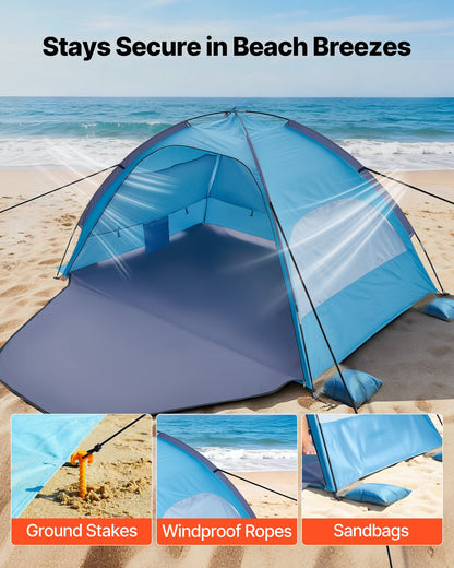 VEVOR Beach Tent Sun Shelter for 4 Person, UPF 50+ Protection, Portable Sun Shade Canopy with Carrying Bag & Sand Pockets, Lightweight and Easy Setup Beach Umbrella for Camping Fishing Outdoor Picnic - BXSHTZPDBJC4MORNX001V0 - view 5