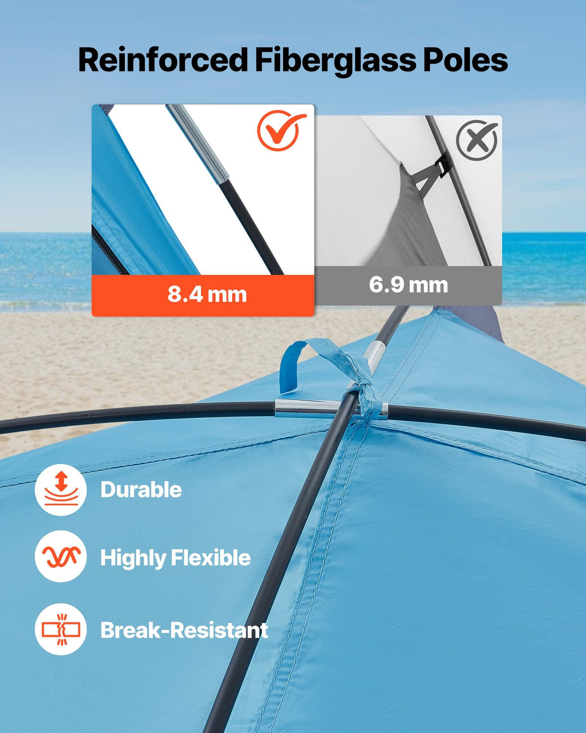VEVOR Beach Tent Sun Shelter for 4 Person, UPF 50+ Protection, Portable Sun Shade Canopy with Carrying Bag & Sand Pockets, Lightweight and Easy Setup Beach Umbrella for Camping Fishing Outdoor Picnic - BXSHTZPDBJC4MORNX001V0 - view 6