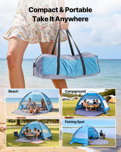 VEVOR Beach Tent Sun Shelter for 4 Person, UPF 50+ Protection, Portable Sun Shade Canopy with Carrying Bag & Sand Pockets, Lightweight and Easy Setup Beach Umbrella for Camping Fishing Outdoor Picnic - BXSHTZPDBJC4MORNX001V0 - view 7