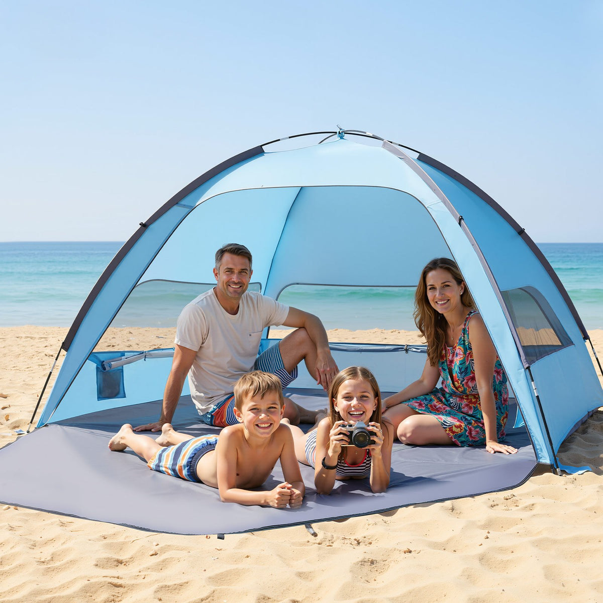 VEVOR Beach Tent Sun Shelter for 4 Person, UPF 50+ Protection, Portable Sun Shade Canopy with Carrying Bag & Sand Pockets, Lightweight and Easy Setup Beach Umbrella for Camping Fishing Outdoor Picnic - BXSHTZPDBJC4MORNX001V0 - view 9
