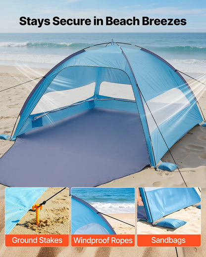 VEVOR Beach Tent Sun Shelter for 6 Person, UPF 50+ Protection, Portable Sun Shade Canopy with Carrying Bag & Sand Pockets, Lightweight and Easy Setup Beach Umbrella for Camping Fishing Outdoor Picnic - BXSHTZPDBJC6IOET9001V0 - view 5