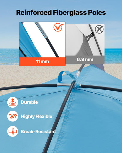 VEVOR Beach Tent Sun Shelter for 6 Person, UPF 50+ Protection, Portable Sun Shade Canopy with Carrying Bag & Sand Pockets, Lightweight and Easy Setup Beach Umbrella for Camping Fishing Outdoor Picnic - BXSHTZPDBJC6IOET9001V0 - view 6
