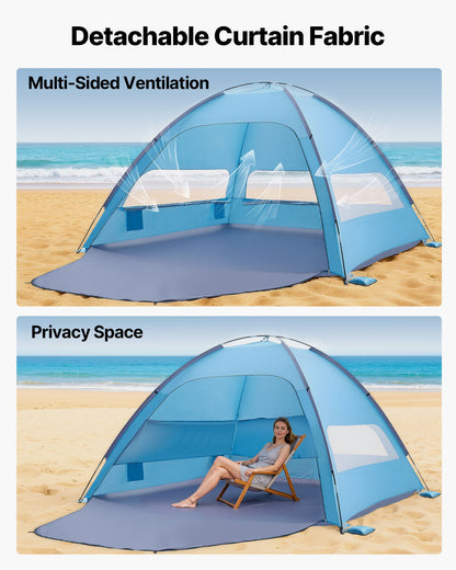 VEVOR Beach Tent Sun Shelter for 8 Person, UPF 50+ Protection, Portable Sun Shade Canopy with Carrying Bag & Sand Pockets, Lightweight and Easy Setup Beach Umbrella for Camping Fishing Outdoor Picnic - BXSHTZPDBJC84S34S001V0 - view 4