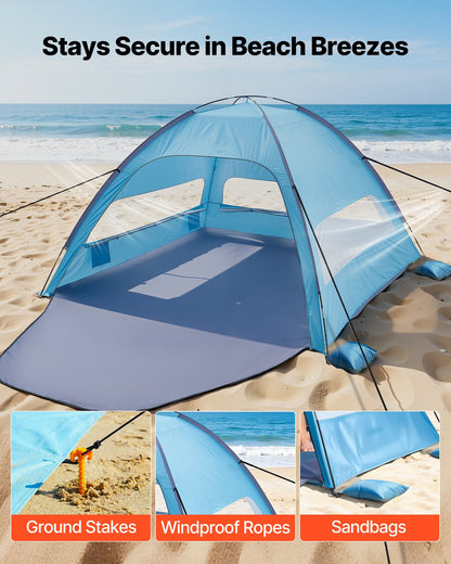 VEVOR Beach Tent Sun Shelter for 8 Person, UPF 50+ Protection, Portable Sun Shade Canopy with Carrying Bag & Sand Pockets, Lightweight and Easy Setup Beach Umbrella for Camping Fishing Outdoor Picnic - BXSHTZPDBJC84S34S001V0 - view 5