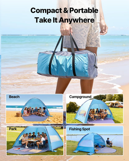 VEVOR Beach Tent Sun Shelter for 8 Person, UPF 50+ Protection, Portable Sun Shade Canopy with Carrying Bag & Sand Pockets, Lightweight and Easy Setup Beach Umbrella for Camping Fishing Outdoor Picnic - BXSHTZPDBJC84S34S001V0 - view 7