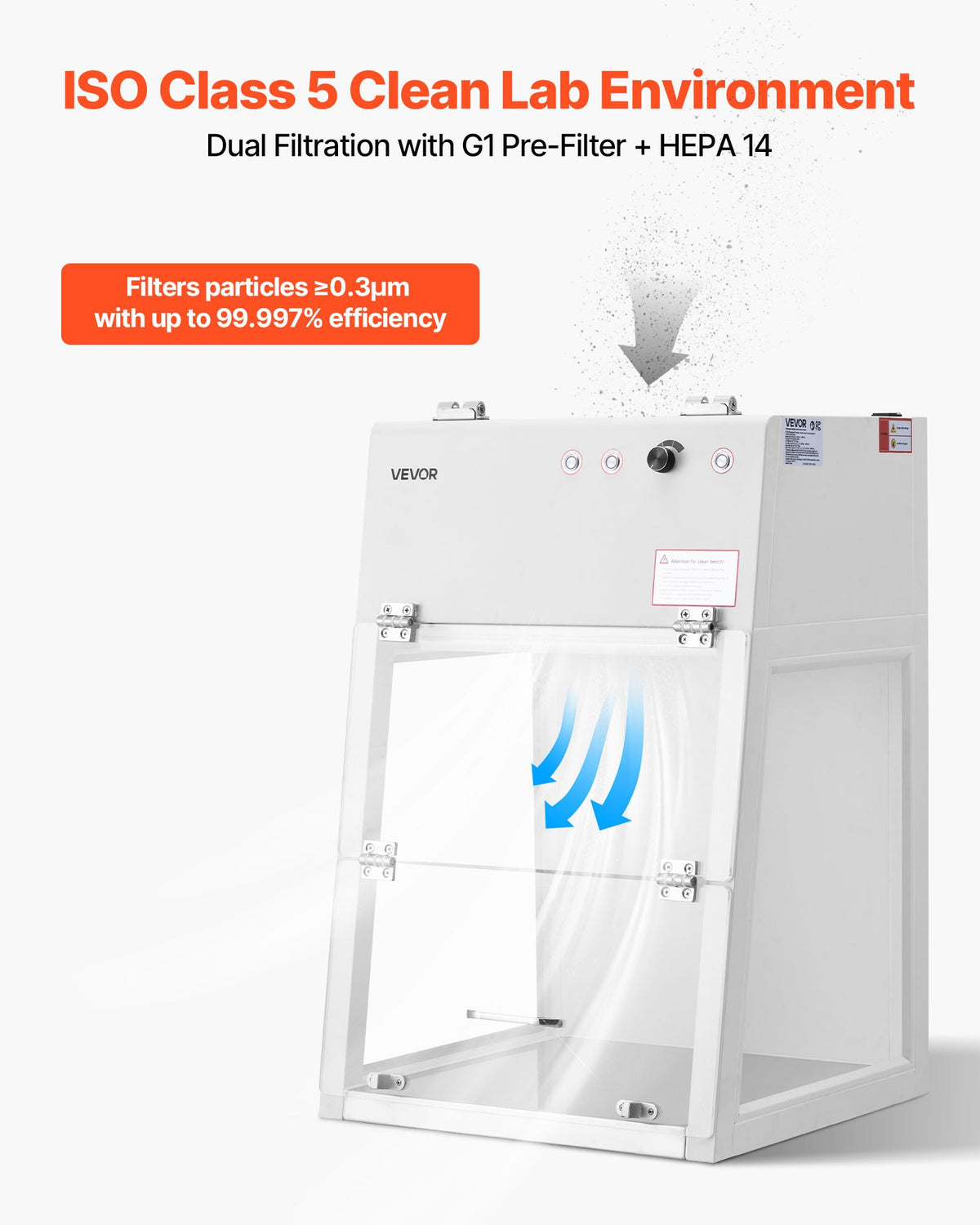 VEVOR Laminar Flow Hood, 20.08 x 20.47 x 23.62 inch Working Area Portable Clean Room, Meets ISO Class 5 Clean Room Standards, with HEPA-14 Filter and G1 Pre-Filter, for Medical and Laboratory Use - BXSJJS1829INJT2TM001V1 - view 4