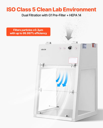 VEVOR Laminar Flow Hood, 20.08 x 20.47 x 23.62 inch Working Area Portable Clean Room, Meets ISO Class 5 Clean Room Standards, with HEPA-14 Filter and G1 Pre-Filter, for Medical and Laboratory Use - BXSJJS1829INJT2TM001V1 - view 4
