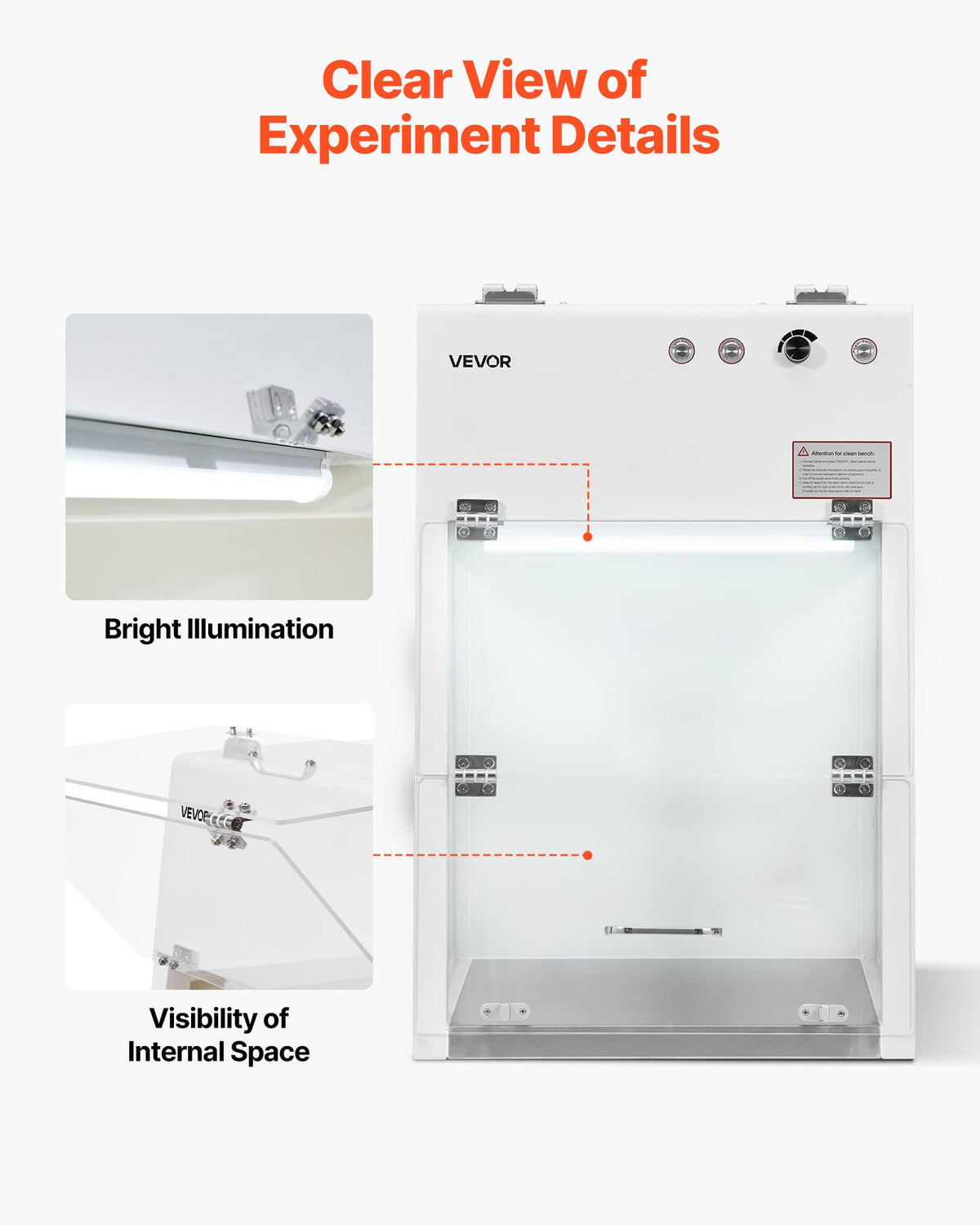VEVOR Laminar Flow Hood, 20.08 x 20.47 x 23.62 inch Working Area Portable Clean Room, Meets ISO Class 5 Clean Room Standards, with HEPA-14 Filter and G1 Pre-Filter, for Medical and Laboratory Use - BXSJJS1829INJT2TM001V1 - view 6