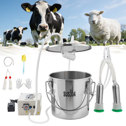VEVOR Goat Milking Machine, 3.2 Gal / 12 L Food-Grade Stainless Steel Bucket, 4 Teat Cups for Cows and Goats, with 8000 mAh Rechargeable Battery, Electric Pulsation Milking Machine Portable Milker - BXSJNJ12LCD349AR5001V1 - view 1