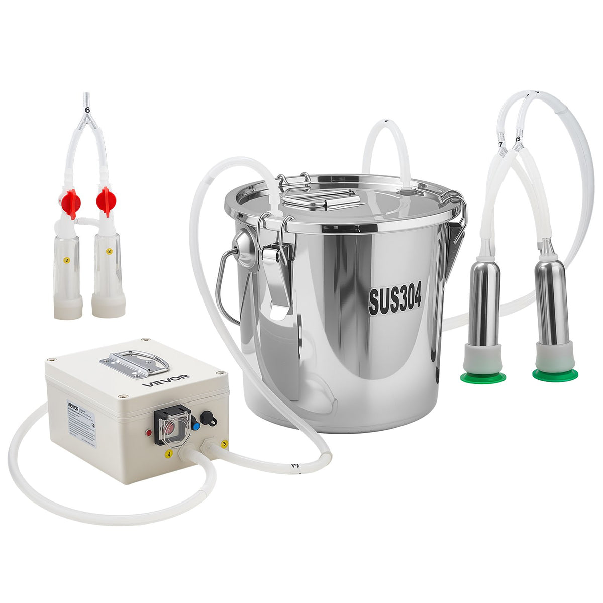 VEVOR Goat Milking Machine, 3.2 Gal / 12 L Food-Grade Stainless Steel Bucket, 4 Teat Cups for Cows and Goats, with 8000 mAh Rechargeable Battery, Electric Pulsation Milking Machine Portable Milker - BXSJNJ12LCD349AR5001V1 - view 10