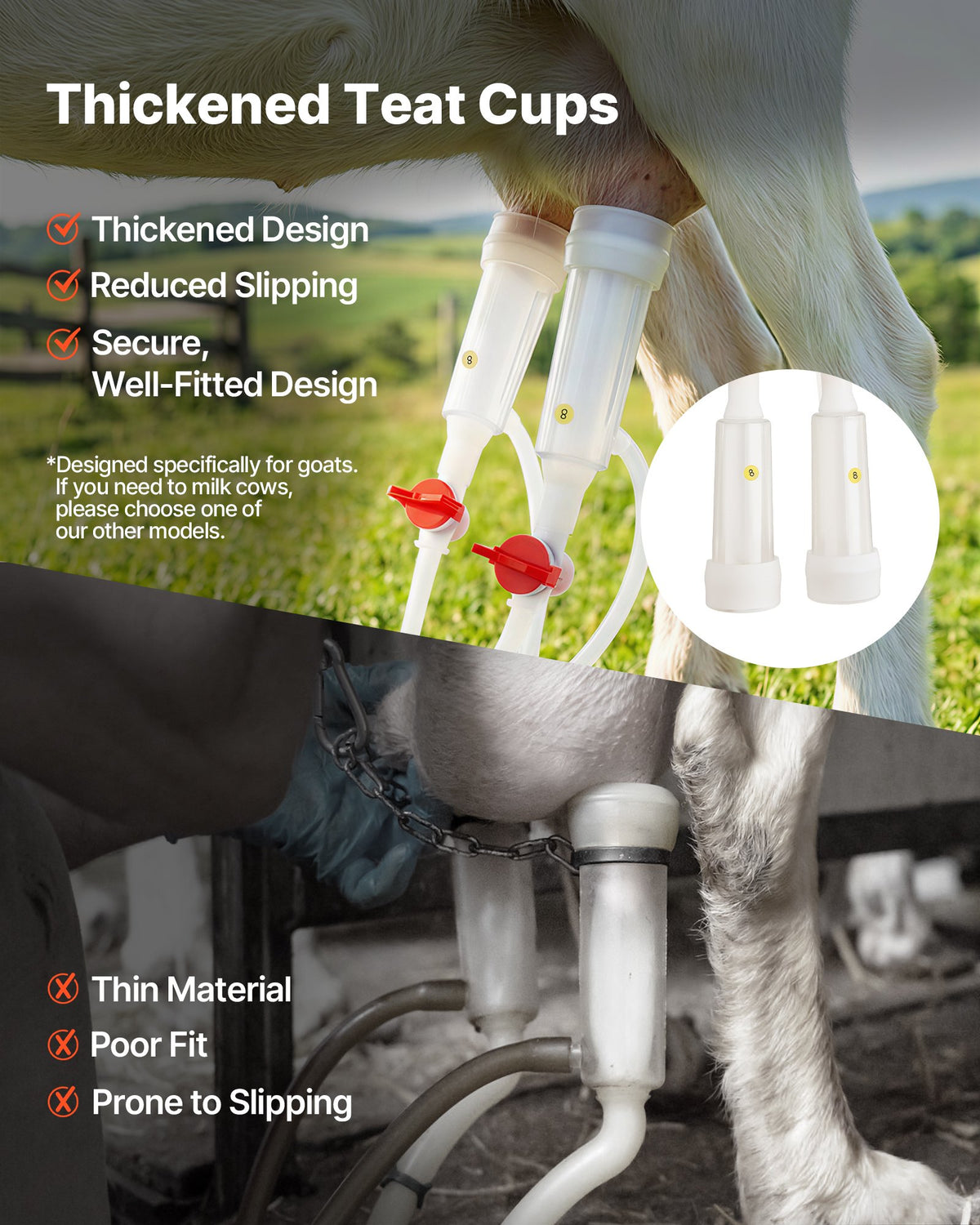 VEVOR Goat Milking Machine, 0.8 Gal / 3 L Food-Grade Stainless Steel Bucket, with 5200 mAh Rechargeable Battery, 2 Teat Cups, Cordless Portable Pulsation Vaccum Electric Milking Machine for Goats Only - BXSJNJ3LCD30X9CEE001V1 - view 7