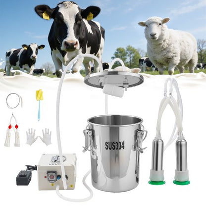 VEVOR Goat Milking Machine, 1.8 Gal / 7 L Food-Grade Stainless Steel Bucket, 4 Teat Cups for Cows and Goats, with 8000 mAh Rechargeable Battery, Electric Pulsation Milking Machine Portable Milker - BXSJNJ7LCD30R23HY001V1 - view 2