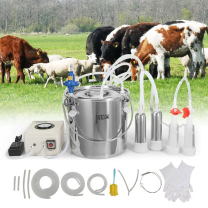 VEVOR Goat Milking Machine, 12 L 304 Stainless Steel Bucket, Electric Automatic Pulsation Vacuum Milker, Portable Milker with Food-grade Silicone Cups and Tubes, Adjustable Suction for Cows and Sheep - BXSJNJC12L304ZK8RV1 - view 1