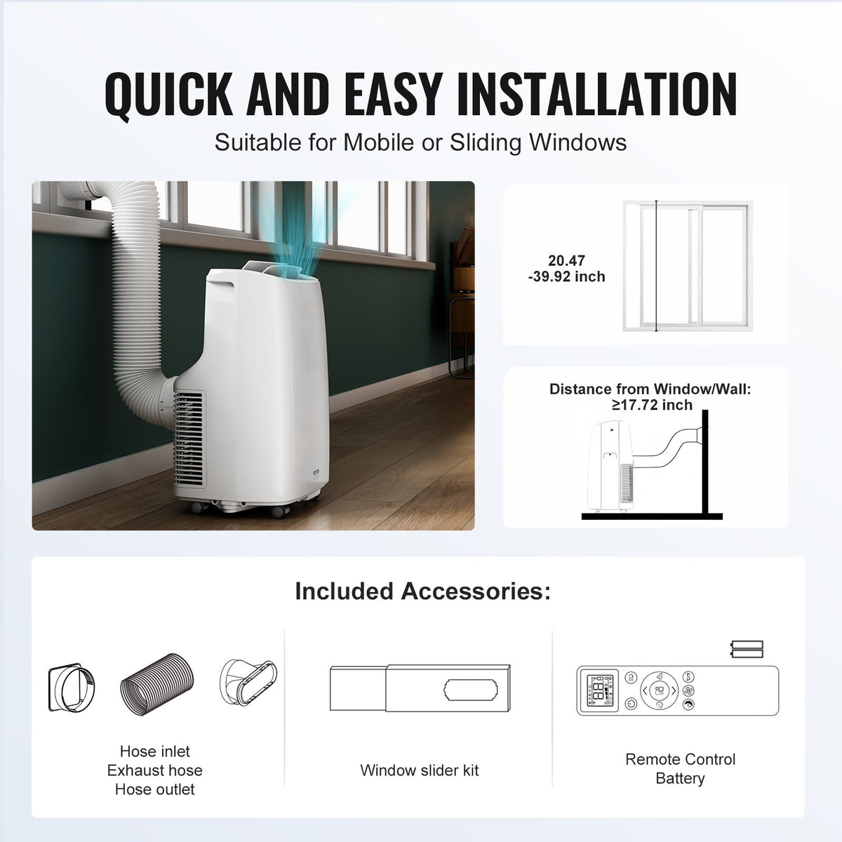 VEVOR 12,000 BTU Portable Air Conditioners, 3-in-1 Portable AC Unit with Remote Control, for 550-700 Sq.Ft, Cool/Dehumidifier/Fan Mode &Low Noise & Rich Accessories for Home/Office/Dorms, White - BXSKDDL120002L6R9V1 - view 6
