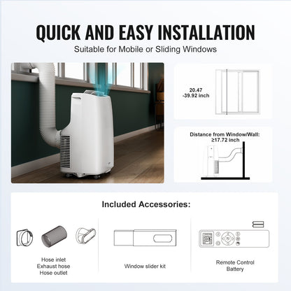 VEVOR 12,000 BTU Portable Air Conditioners, 3-in-1 Portable AC Unit with Remote Control, for 550-700 Sq.Ft, Cool/Dehumidifier/Fan Mode &Low Noise & Rich Accessories for Home/Office/Dorms, White - BXSKDDL120002L6R9V1 - view 6