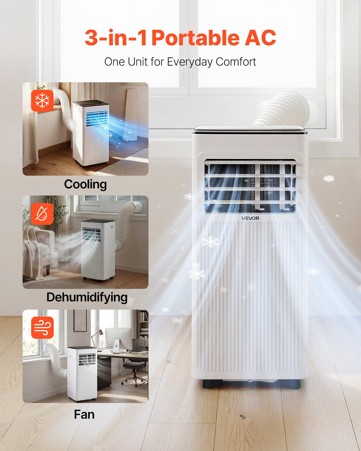 VEVOR Portable Air Conditioner, 10000 BTU ASHRAE (6000 BTU SACC) 3-in-1 Standing Cooling Ac Unit, with LED Touch Panel & Remote Control, 24h Timer, Cooling, Dehumidifier, Fan for Room Indoor, White - BXSKDMZKDL10X36XU001V1 - view 3