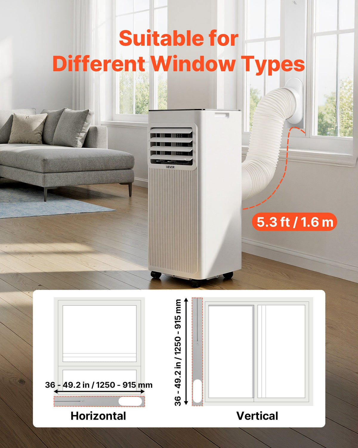 VEVOR Portable Air Conditioner, 10000 BTU ASHRAE (6000 BTU SACC) 3-in-1 Standing Cooling Ac Unit, with LED Touch Panel & Remote Control, 24h Timer, Cooling, Dehumidifier, Fan for Room Indoor, White - BXSKDMZKDL10X36XU001V1 - view 4