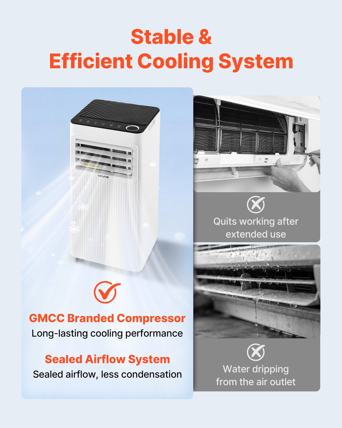 VEVOR Portable Air Conditioner, 10000 BTU ASHRAE (6000 BTU SACC) 3-in-1 Standing Cooling Ac Unit, with LED Touch Panel & Remote Control, 24h Timer, Cooling, Dehumidifier, Fan for Room Indoor, White - BXSKDMZKDL10X36XU001V1 - view 6