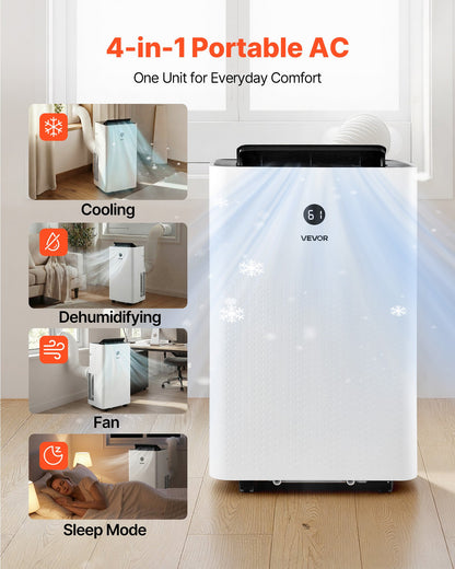 VEVOR Portable Air Conditioner, 12000 BTU ASHRAE (8150 BTU SACC) 4-in-1 Standing Cooling Ac Unit, LED Touch Panel & Remote Control, 24h Timer, Cooling, Dehumidifier, Fan, Sleep Mode for Room Indoor - BXSKDMZKDL12GNWLC001V1 - view 3