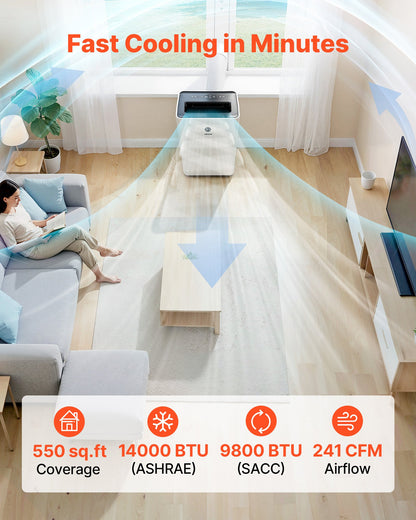 VEVOR Portable Air Conditioner, 14000 BTU ASHRAE (9800 BTU SACC) 4-in-1 Standing Cooling Ac Unit, LED Touch Panel & Remote Control, 24h Timer, Cooling, Dehumidifier, Fan, Sleep Mode for Room Indoor - BXSKDMZKDL14QGU92001V1 - view 5