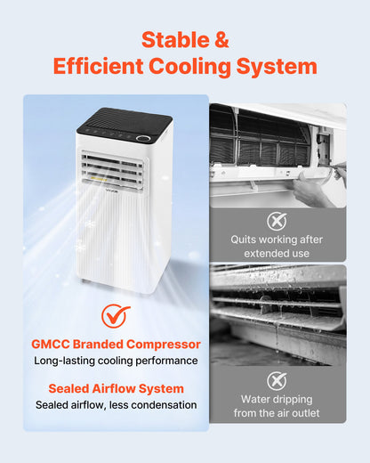 VEVOR Portable Air Conditioner, 8000 BTU ASHRAE (5000 BTU SACC) 3-in-1 Standing Cooling Ac Unit, with LED Touch Panel & Remote Control, 24h Timer, Cooling, Dehumidifier, Fan for Room Indoor, White - BXSKDMZKDL8094I1J001V1 - view 6