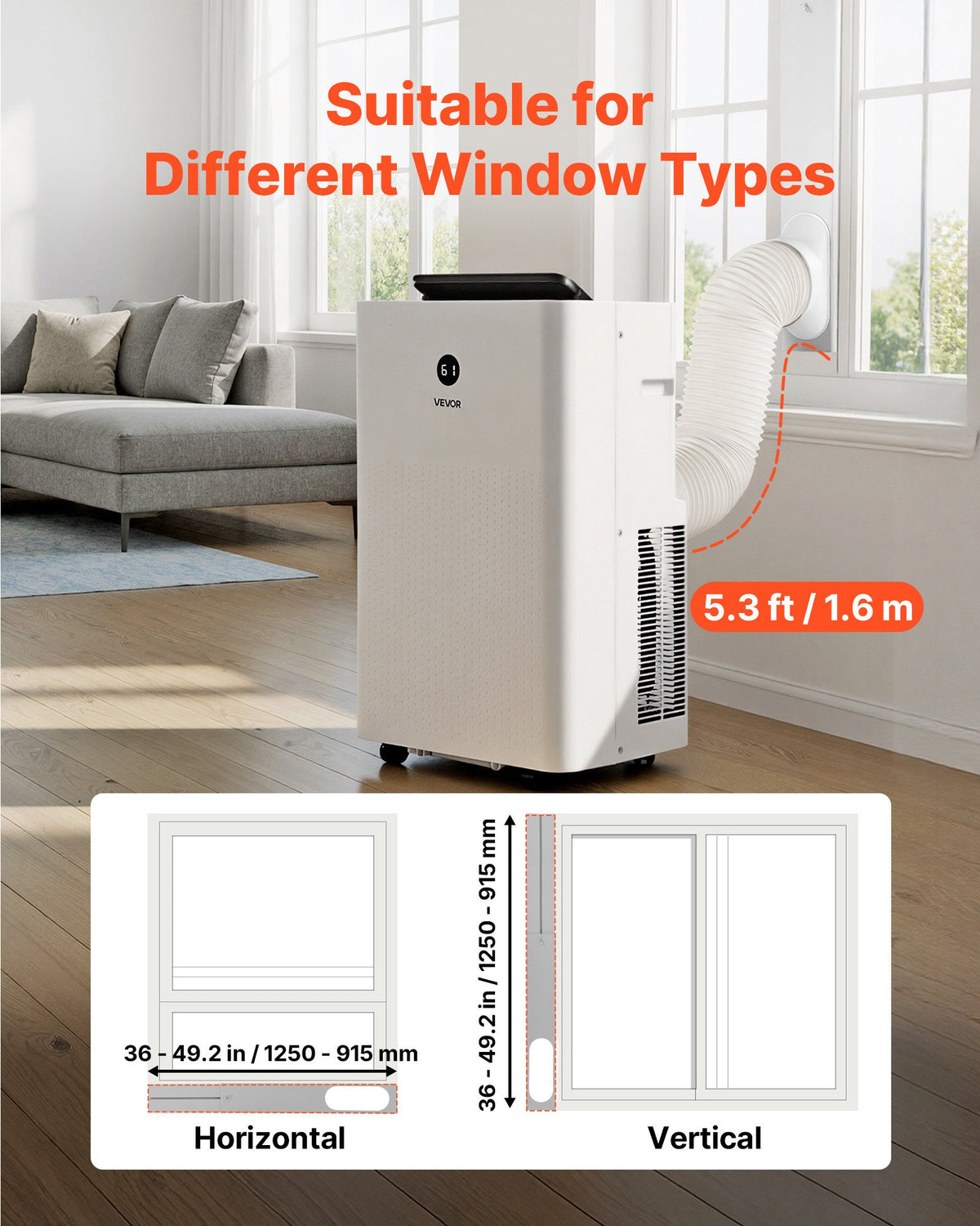 VEVOR Portable Air Conditioner and Heater Combo, 14000 BTU (9800 BTU SACC) 5-in-1 Standing Cooling Ac Unit, LED Touch Panel & Remote Control, 24h Timer, Dehumidifier/Fan/Sleep Mode for Room Indoor - BXSKDMZKLN14E1PSO001V1 - view 4