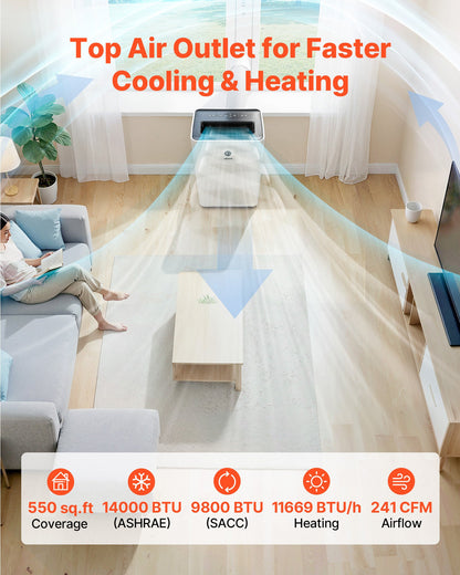 VEVOR Portable Air Conditioner and Heater Combo, 14000 BTU (9800 BTU SACC) 5-in-1 Standing Cooling Ac Unit, LED Touch Panel & Remote Control, 24h Timer, Dehumidifier/Fan/Sleep Mode for Room Indoor - BXSKDMZKLN14E1PSO001V1 - view 5