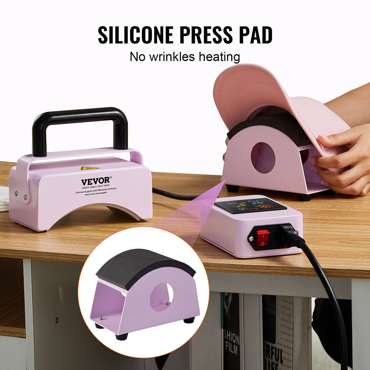 VEVOR Hat Press Machine, Mini Hat Heat Press for Caps with Integrated Control Panel, Cap Heat Press Machine with 5.9x3.15 inch Curved Heating Plate, Safety Base, and Glove, Automatic Shut-Off, Purple - BXSKMJBJMINIB06CLV1 - view 5