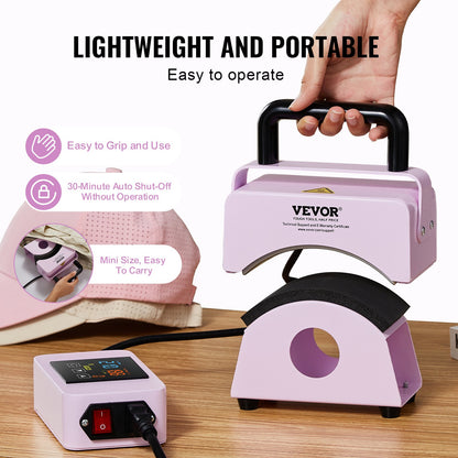 VEVOR Hat Press Machine, Mini Hat Heat Press for Caps with Integrated Control Panel, Cap Heat Press Machine with 5.9x3.15 inch Curved Heating Plate, Safety Base, and Glove, Automatic Shut-Off, Purple - BXSKMJBJMINIB06CLV1 - view 6