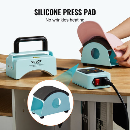 VEVOR Hat Press Machine, Mini Hat Heat Press for Caps with Integrated Control Panel, Cap Heat Press Machine with 5.9x3.15 inch Curved Heating Plate, Safety Base, and Glove, Automatic Shut-Off, Green - BXSKMJMINIKMFO40OV1 - view 5
