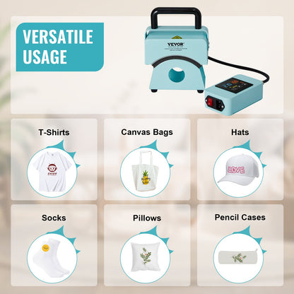 VEVOR Hat Press Machine, Mini Hat Heat Press for Caps with Integrated Control Panel, Cap Heat Press Machine with 5.9x3.15 inch Curved Heating Plate, Safety Base, and Glove, Automatic Shut-Off, Green - BXSKMJMINIKMFO40OV1 - view 7