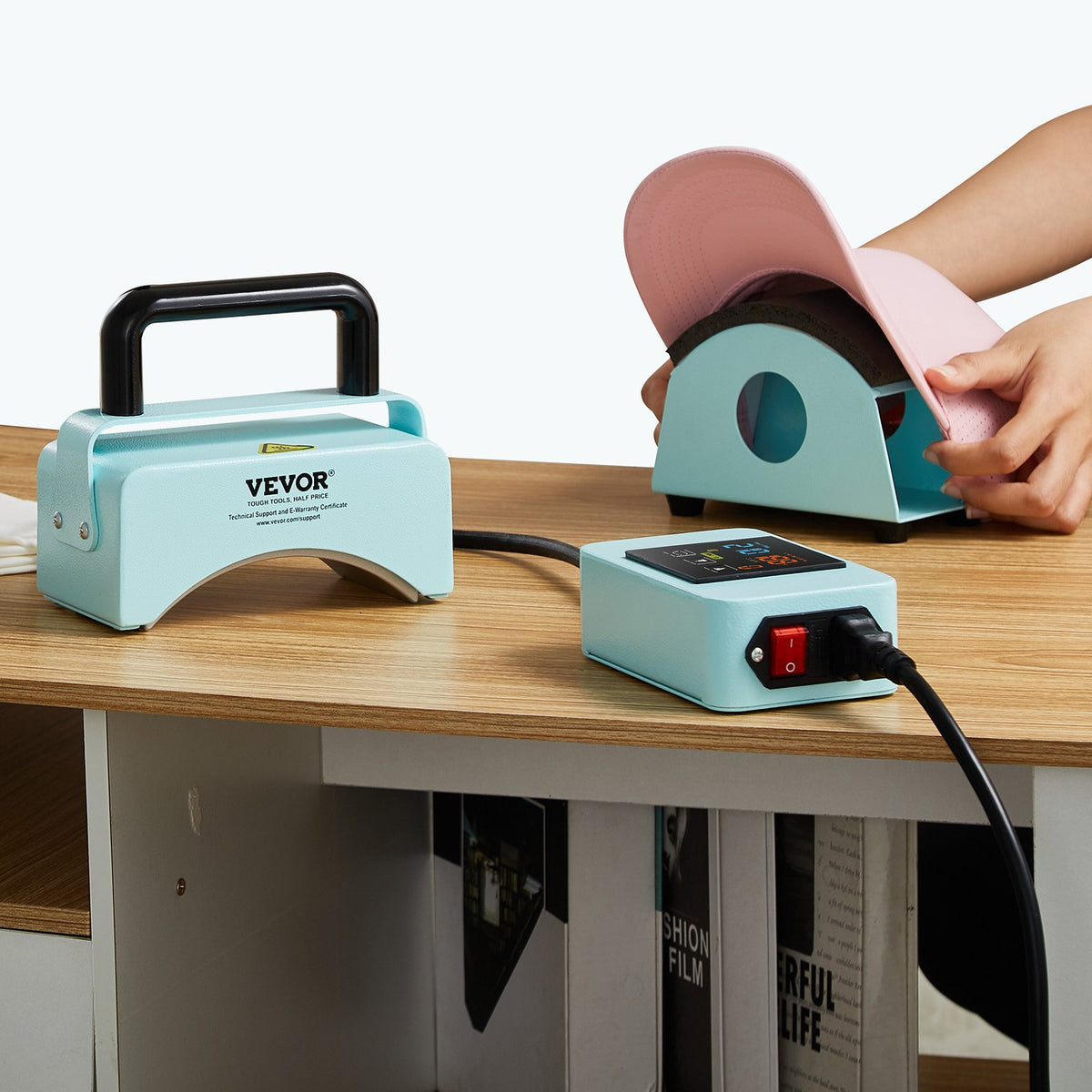 VEVOR Hat Press Machine, Mini Hat Heat Press for Caps with Integrated Control Panel, Cap Heat Press Machine with 5.9x3.15 inch Curved Heating Plate, Safety Base, and Glove, Automatic Shut-Off, Green - BXSKMJMINIKMFO40OV1 - view 9