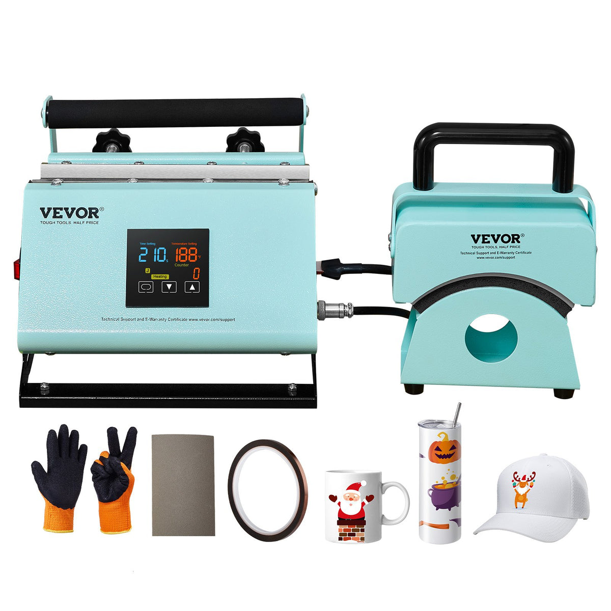 VEVOR 2 in 1 Tumbler and Hat Heat Press Machine, Mini Hat Heat Press for Caps and Hats, Tumbler Heat Press for 11-30oz Sublimation Tumblers and Mugs, Temperature and Time Control, Green - BXSKMJMINIKMSBIPBV1 - view 1